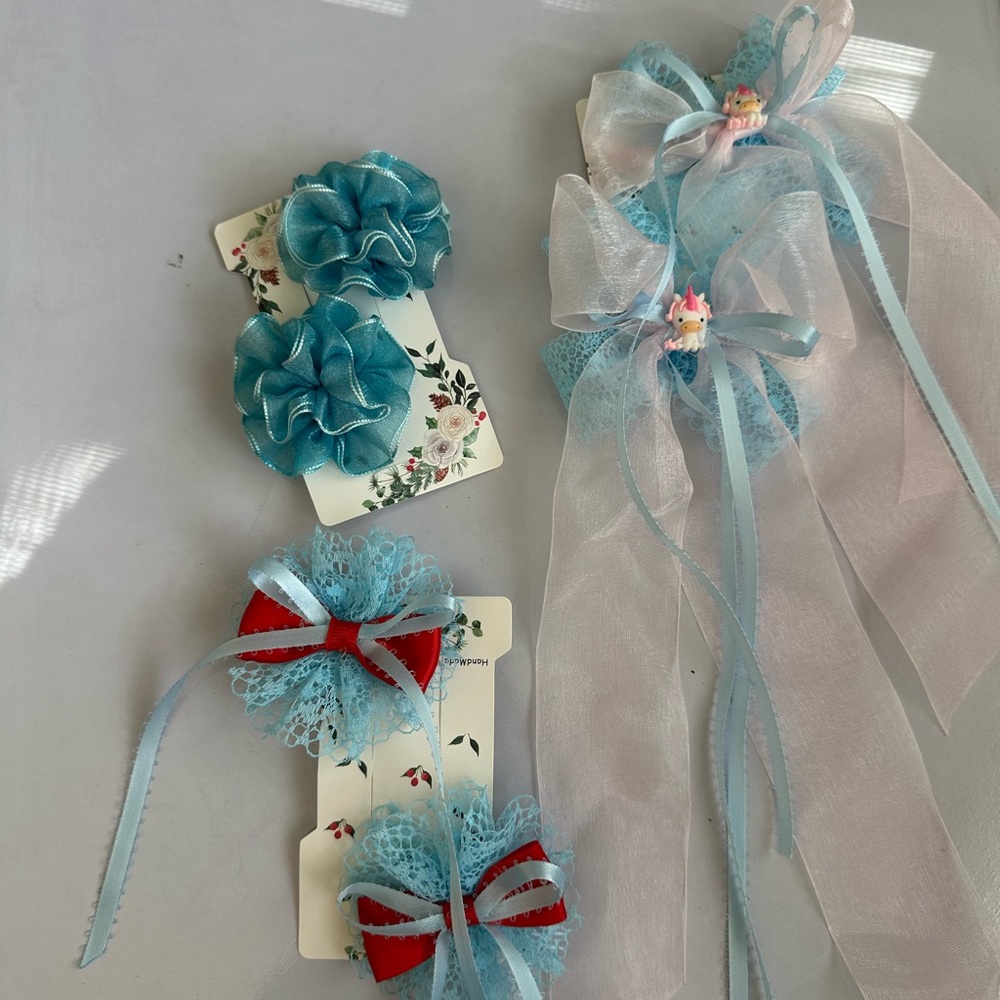 🌺Bundle!Blue and Red Kids Handmade Hair Accessory Set